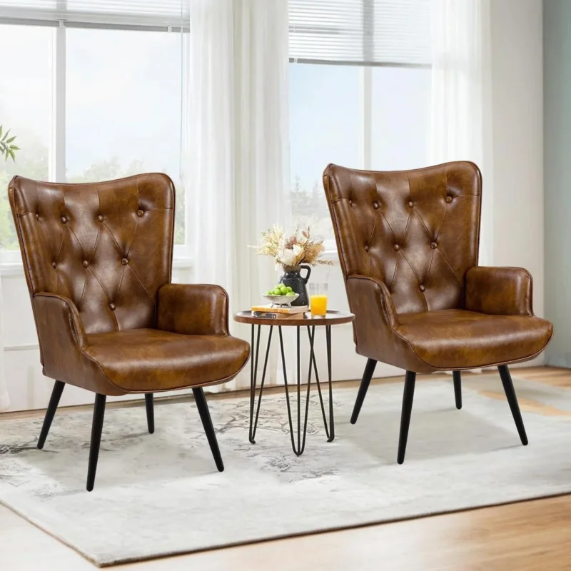 Ohrensessel 2er Set Braun – Skandinavischer Wohnzimmer Sessel