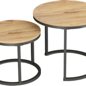 Couchtisch 2er Set Beistelltisch Eiche Rund Holz Sofatisch