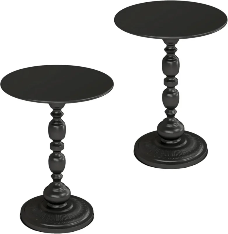 Runder Schwarz Metall Couchtisch 2er Set Vintage Beistelltisch