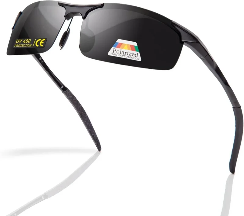 Epavouos Polarisierte Sportbrille UV400 Ultraleichtes Metall schwarz