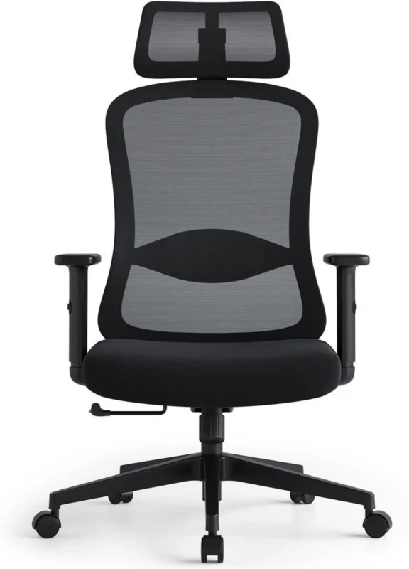 Ergonomischer Bürostuhl mit verstellbaren 2D Kopfstützen, Schwarz