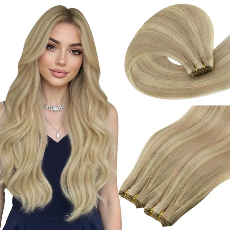 Echthaar Tressen 60cm Blond Highlight Remy