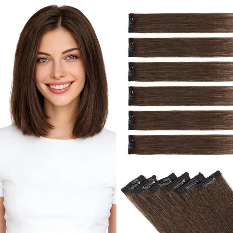 Echthaar Haarverlängerung Balayage Dunkelbraun 45cm