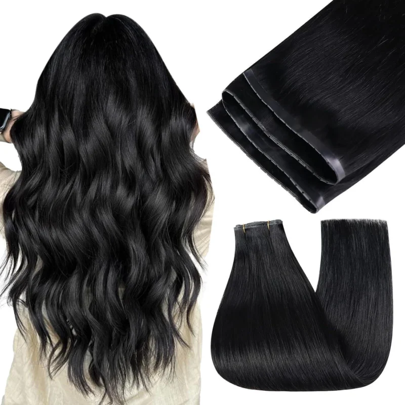 Schwarz Butterfly Tressen Extensions Echthaar 50cm