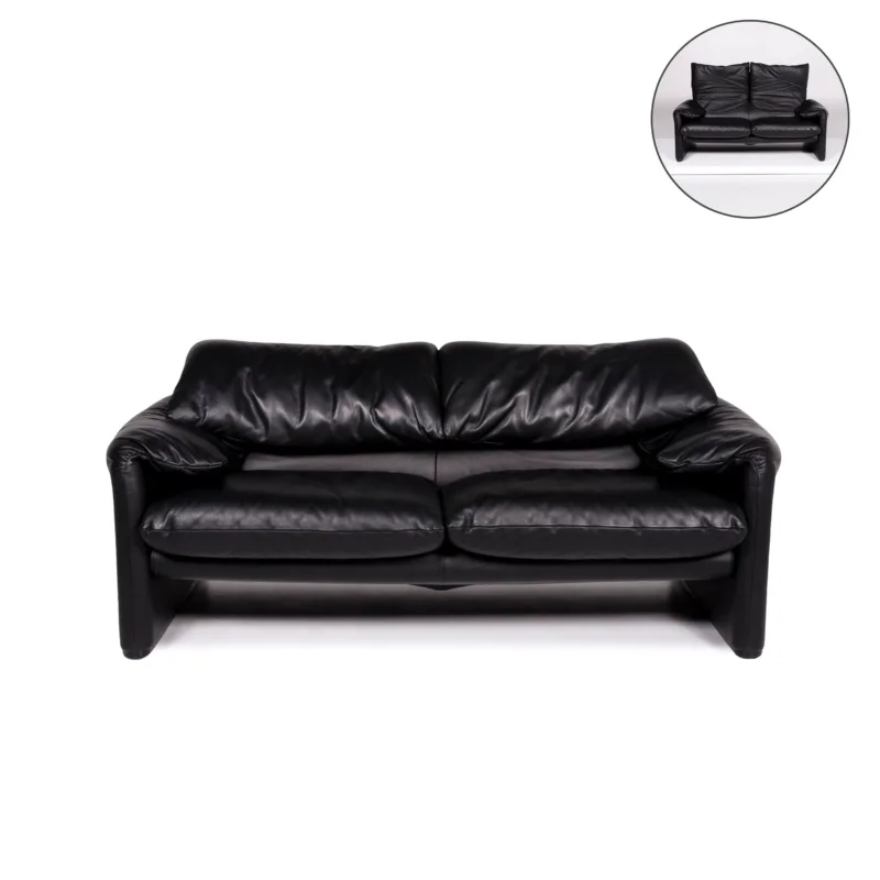 Cassina Maralunga Leder Sofa Schwarz Zweisitzer Funktion Couch #11505