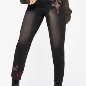 Valeria Blumenmuster Motte Bestickt Mom Jeans