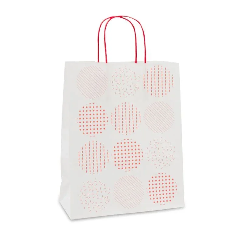 Papiertragetaschen mit gedrehte Griffe - Punkte 22+10x28 cm Weiß (250 Stück) [FP-DPT109]