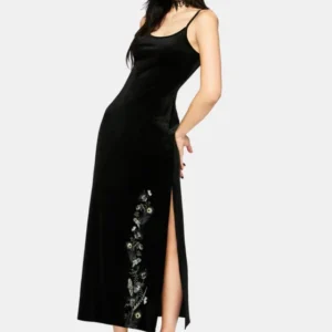 Bluesow Feather & Thistles Bestickt Velours Slip Maxi Kleid