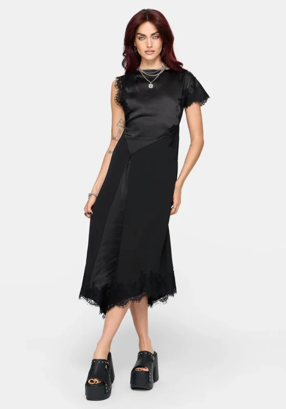 Lucretia Lace Kontrast Asymmetrisch Midikleid