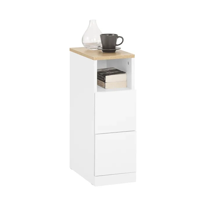 SoBuy Nachttisch schmal 20cm breit mit 2 Schubladen - Platzsparender Beistelltisch Weiß 60x35cm FBT149-WN