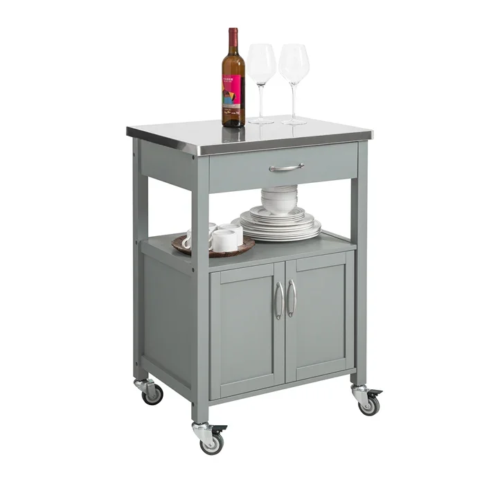 SoBuy Küchenwagen Servierwagen aus Edelstahl Hellgrau 60x92x44cm FKW22-HG