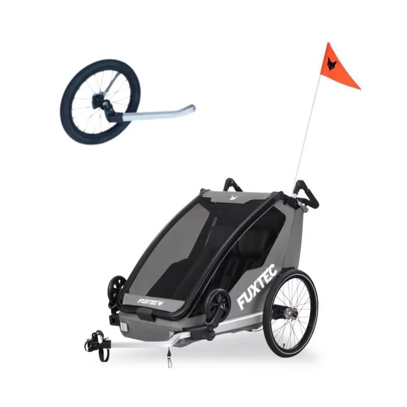 FUXTEC Fahrradanhänger/Jogger FX-FA1-SET-GRAU mit Jogger-Rad