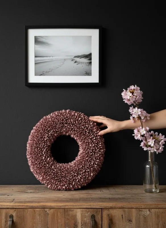 Kranz Bakulifrucht Kranz 40 cm | Vintage Rosa | Türkranz mit flacher Rückseite - Kranzshop