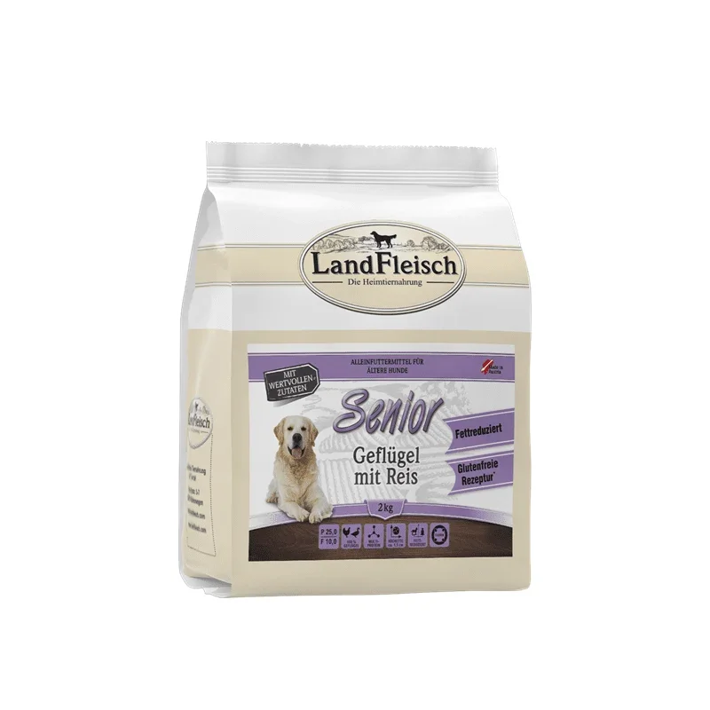 LandFleisch Dog Trocken Senior Geflügel mit Reis, Trockenfutter