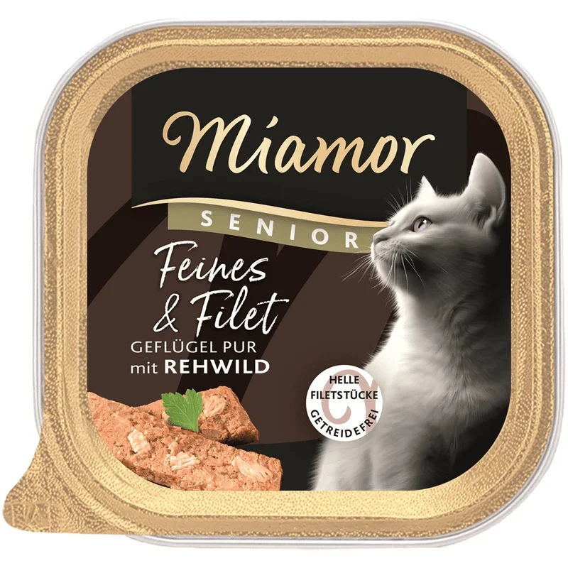 Miamor Senior cat wet food chicken and venison pâté grain-free in gold tin