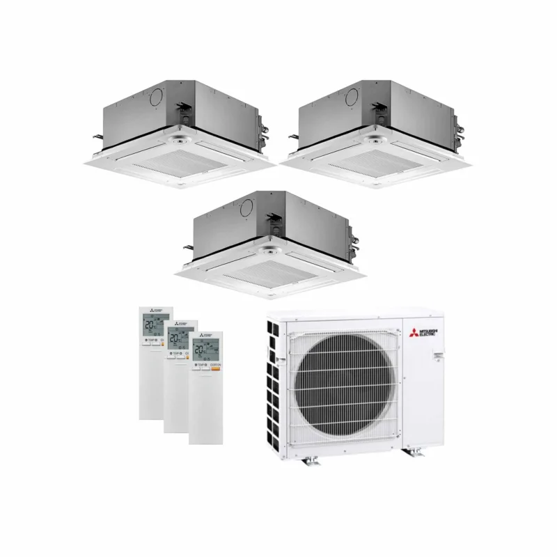 Mitsubishi Electric - SLZ‑M Multisplit Klimaanlage 3 × Deckenkassette 4‑Wege + Außeneinheit – 3 Innengeräte