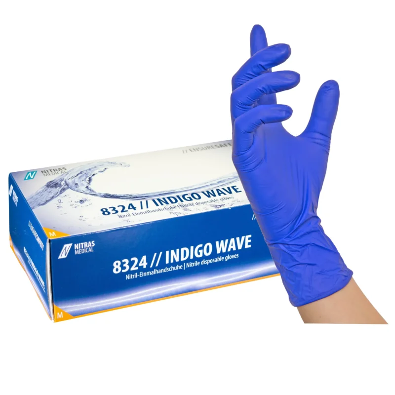 NITRAS INDIGO WAVE, Nitril-Einmalhandschuhe, dunkelblau, EN 455, EN ISO 21420, EN ISO 374, EN 421, Box à 100 Stück