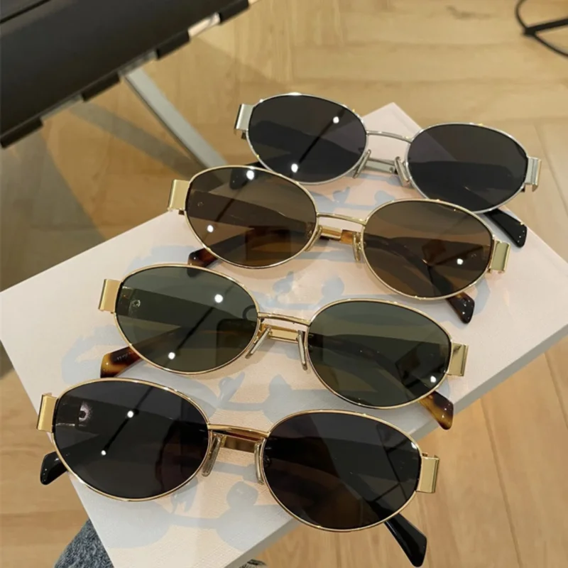 Damen elegante ovale Sonnenbrille mit goldfarbenem Rahmen Brehn