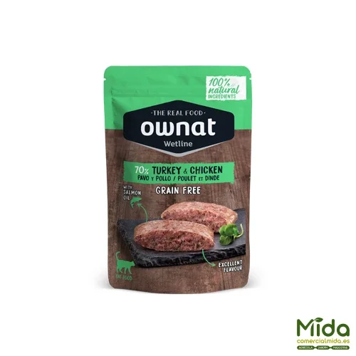 Alimento Húmedo OWNAT Wetline Pouch Turkey & Chicken para Gatos