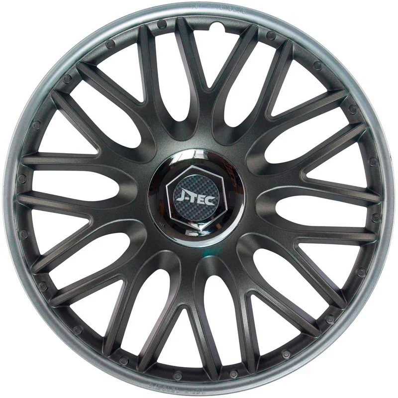 J-Tec, Satz Radzierblenden Orden SR 13-Zoll Grau/Silber + Chrom Ringe, ABS, Chrom, Grau, Silber