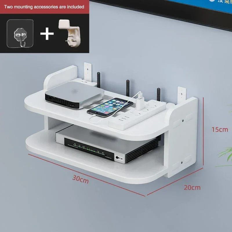 Brehn | SkyConnect Home | WLAN-Router Wandregal | Versteckter Kabel-Organizer & Steckdosenhalter | Schwebendes Regal für TV-Box & Mehr | Weiß | 40×12×8 cm