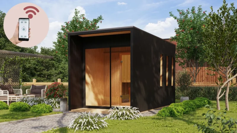 Karibu Gartensauna "Saunahaus Miramar" 5 Personen 9 kW Ofen (finnisch) + Steuergerät HUUM WIFI