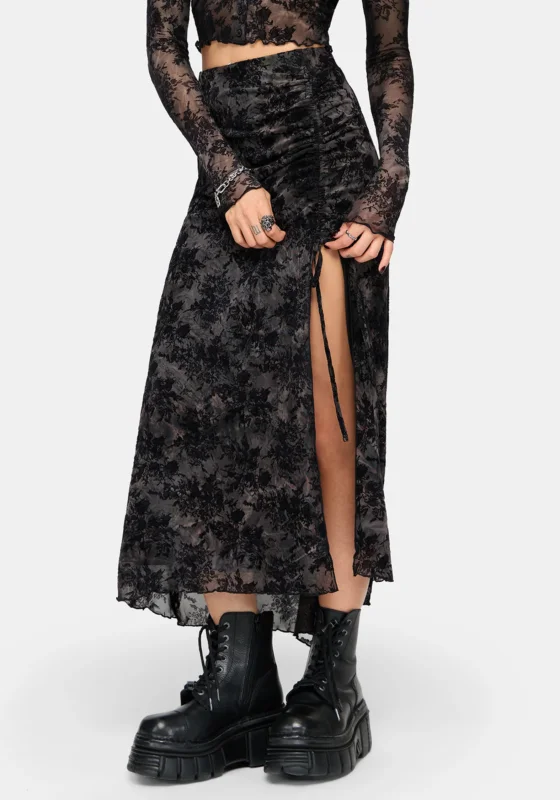 Zuri Lace Beflockt Gerafft Midaxi Rock
