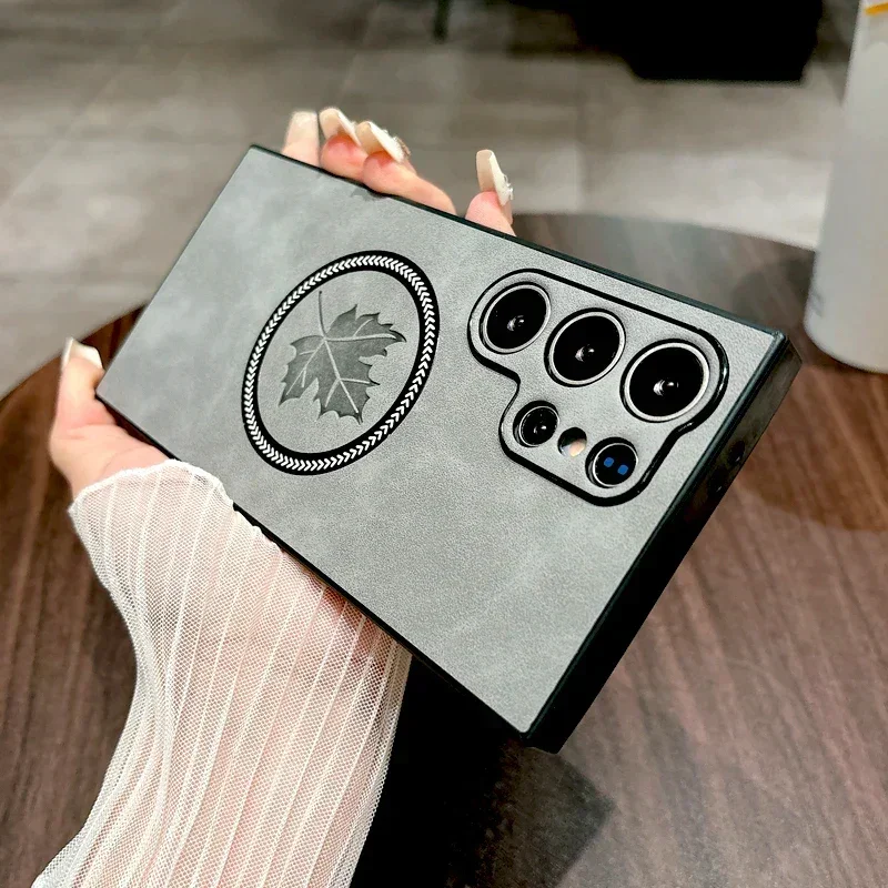 Brehn | Leder Samsung Galaxy Magnetische Drahtlose Ladehülle