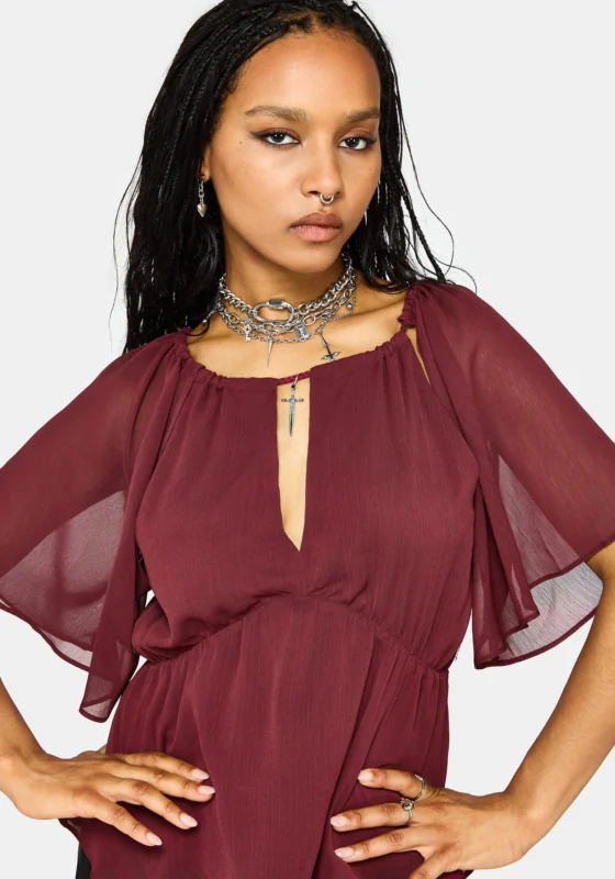 Ari Cape Charm Bluse - Burgunderrot