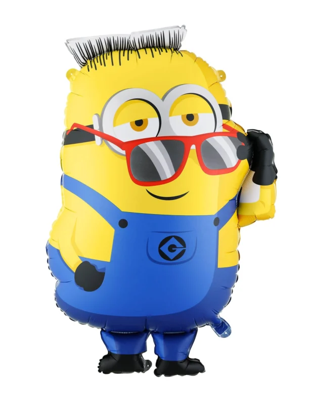 Ballon aluminium Ron Minions pour enfant jaune et bleu avec lunettes de soleil rouges