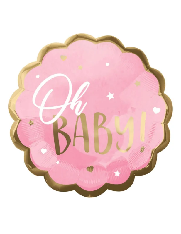 Ballon en aluminium festonné Oh Baby pour baby shower rose et or