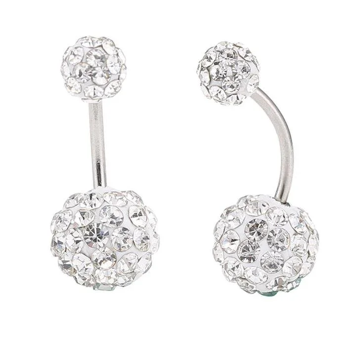 Bauchnabelpiercing Bananapiercing weiß Zirkonia Steine 2 Kugeln Edelstahl - chic - net.de