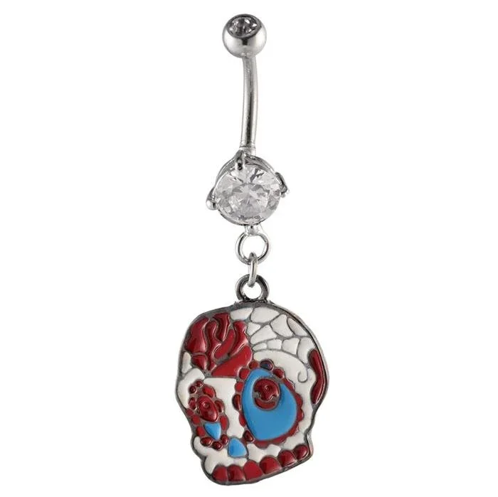Bauchnabelpiercing silberfarben Candyskull Totenkopf bunt Edelstahl - chic - net.de