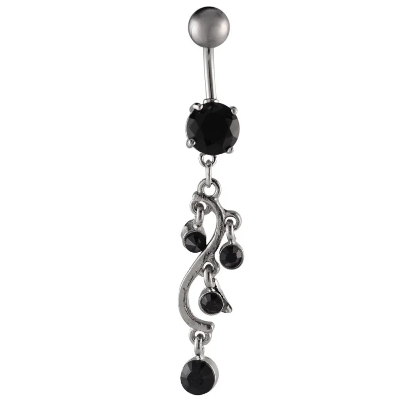 Bauchnabelpiercing silberfarben schwarze Steine Ranke S - Form Edelstahl - chic - net.de