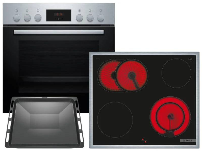 Bosch HND211FH61 Set Herd HEF113BS1 Edelstahl + Kochfeld NKN645GA2E + 1 zusätzliches Backblech HEZ431002