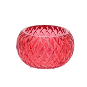 Bougeoir en verre pour décoration de fête rouge avec motifs en relief