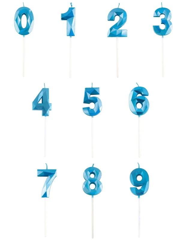 Bougie chiffre pour anniversaire bleue effet diamant