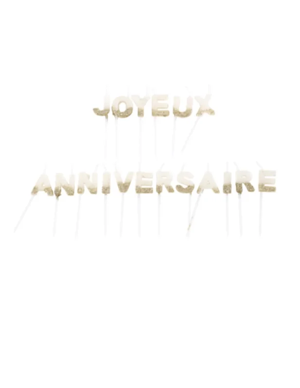 Bougies joyeux anniversaire pour fête blanches et paillettes or