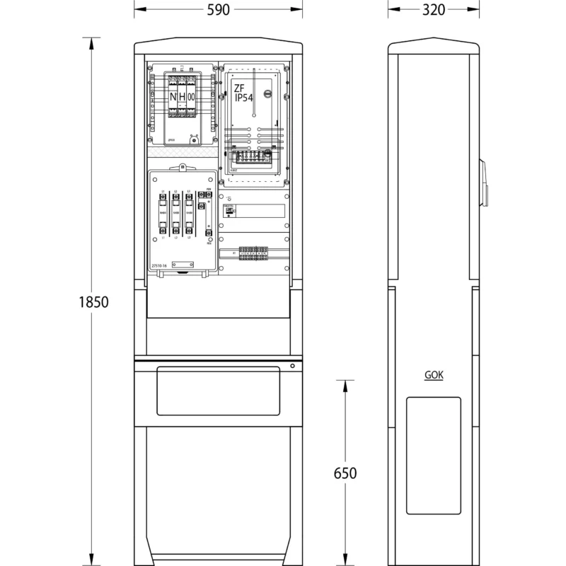 uesa - Zähler-Komplettschrank Zähleranschlusssäule ZASS1S Mainova Fran. 1850x590x320mm