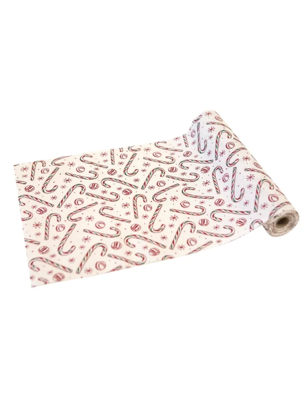 Chemin de table en toile sucre d'orge et paillettes pour décoration de Noël blanc à motifs rouges et verts