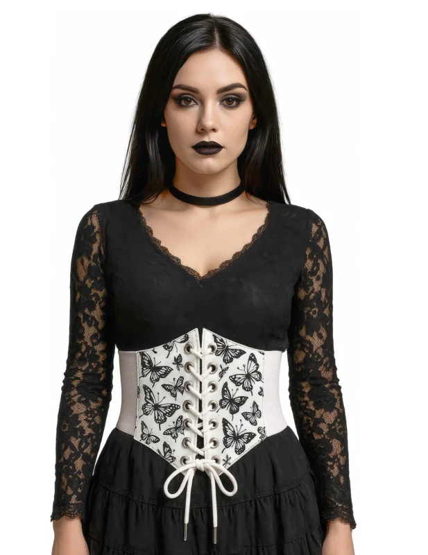 Corset élastique motif papillon pour femme blanc