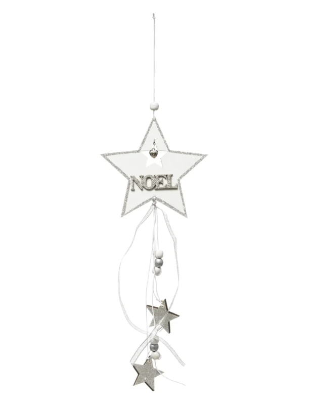 Décoration à suspendre étoiles pour Noël blanc et argent