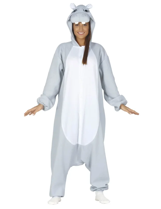 Déguisement combinaison hippopotame pour adulte gris et blanc