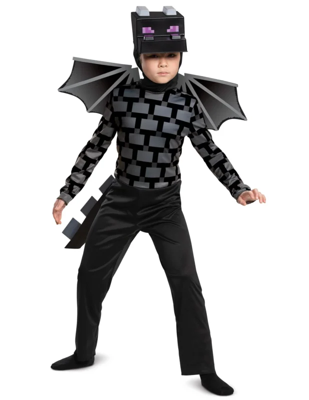 Déguisement Ender Dragon Minecraft™ pour enfant noir et gris avec ailes et masque