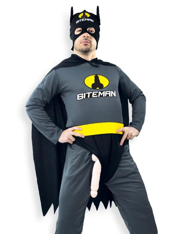 Déguisement humoristique Biteman pour homme gris et noir avec logo jaune