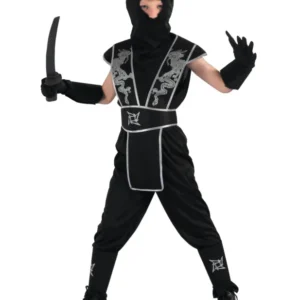 Déguisement ninja étoile Shuriken pour garçon noir et argent avec motifs dragons