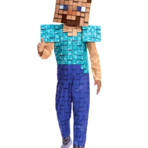 Déguisement Steve Minecraft™ pour enfant bleu et violet avec masque
