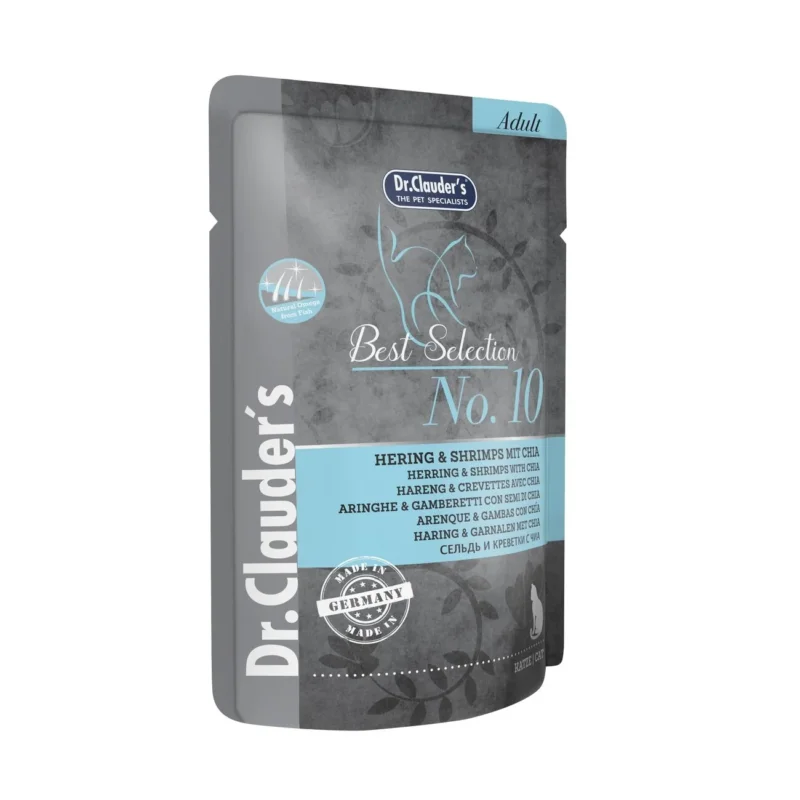 Best Selection Adult Katzenfutter – No.10: Hering & Shrimps mit Chia, 16x85g