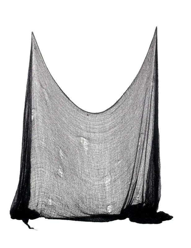 Décoration drap Halloween noir avec mailles déchirées