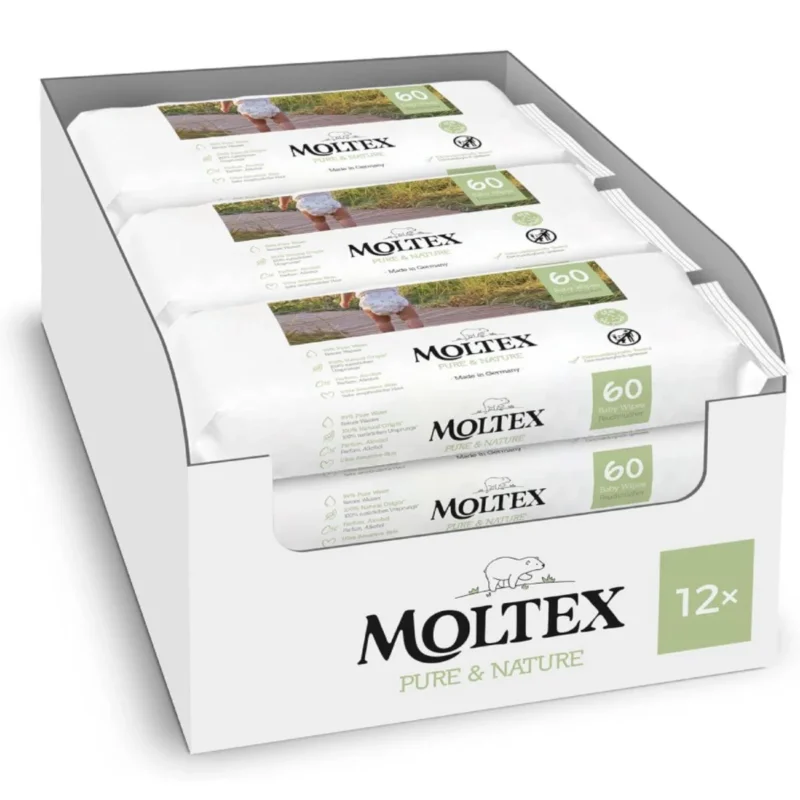 Pack 12 x Toallitas de bebé Moltex Pure & Nature 60 Uds